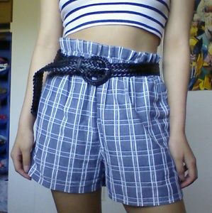 Blue shorts and striped cropped top set